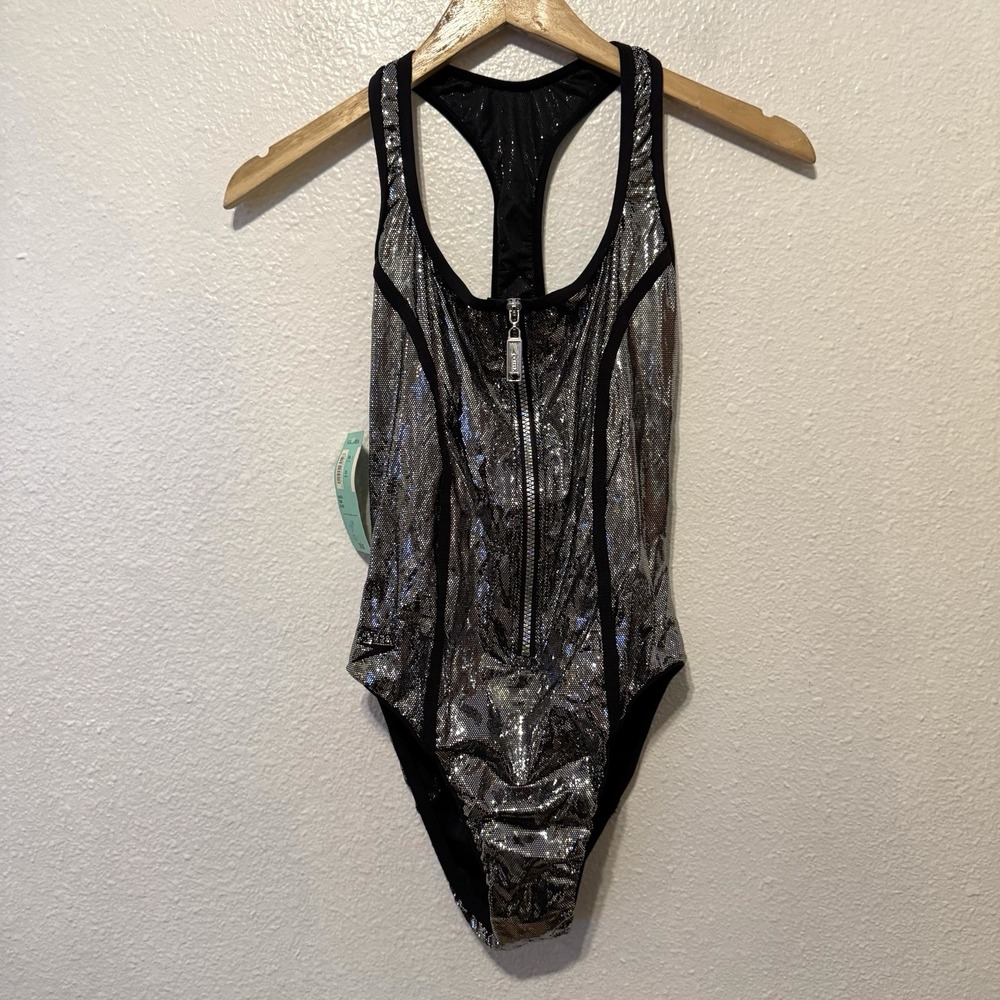 Vintage Silver Metallic Speedo Swimsuit Womens 10 New Deadstock Shiny Sparkle